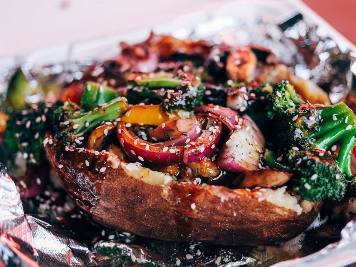 A loaded baked potato.