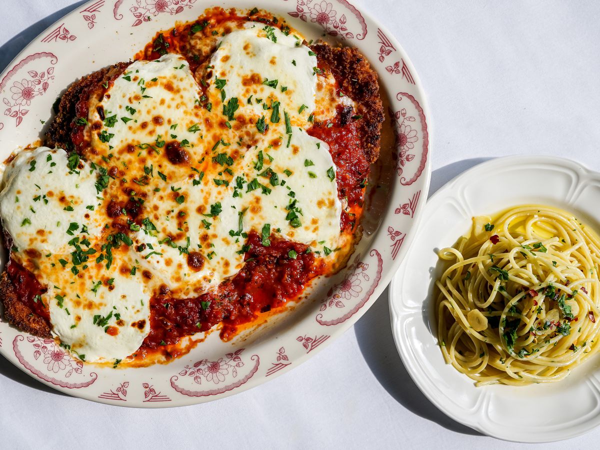 Food on dishes on a table.