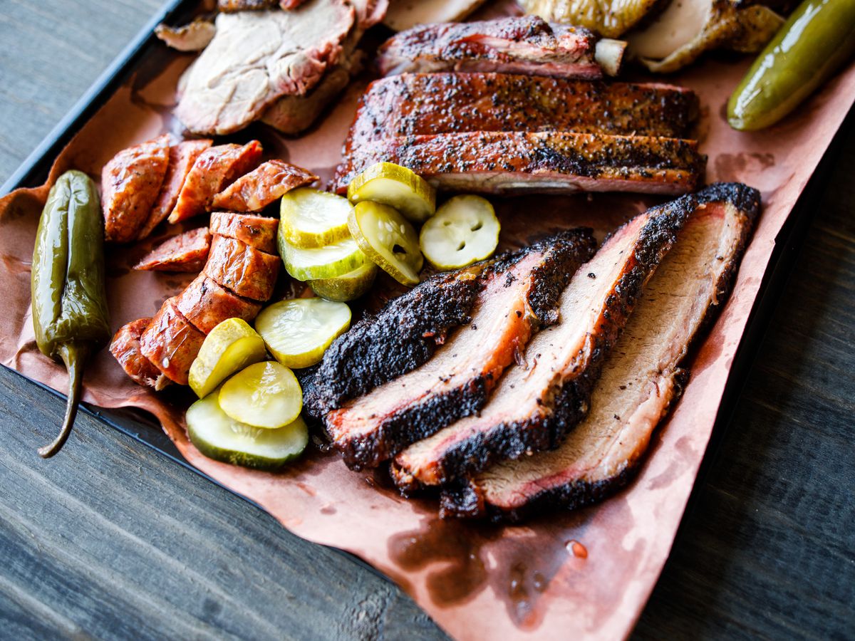 A tray of smoked meats at Micklethwait Craft Meats.