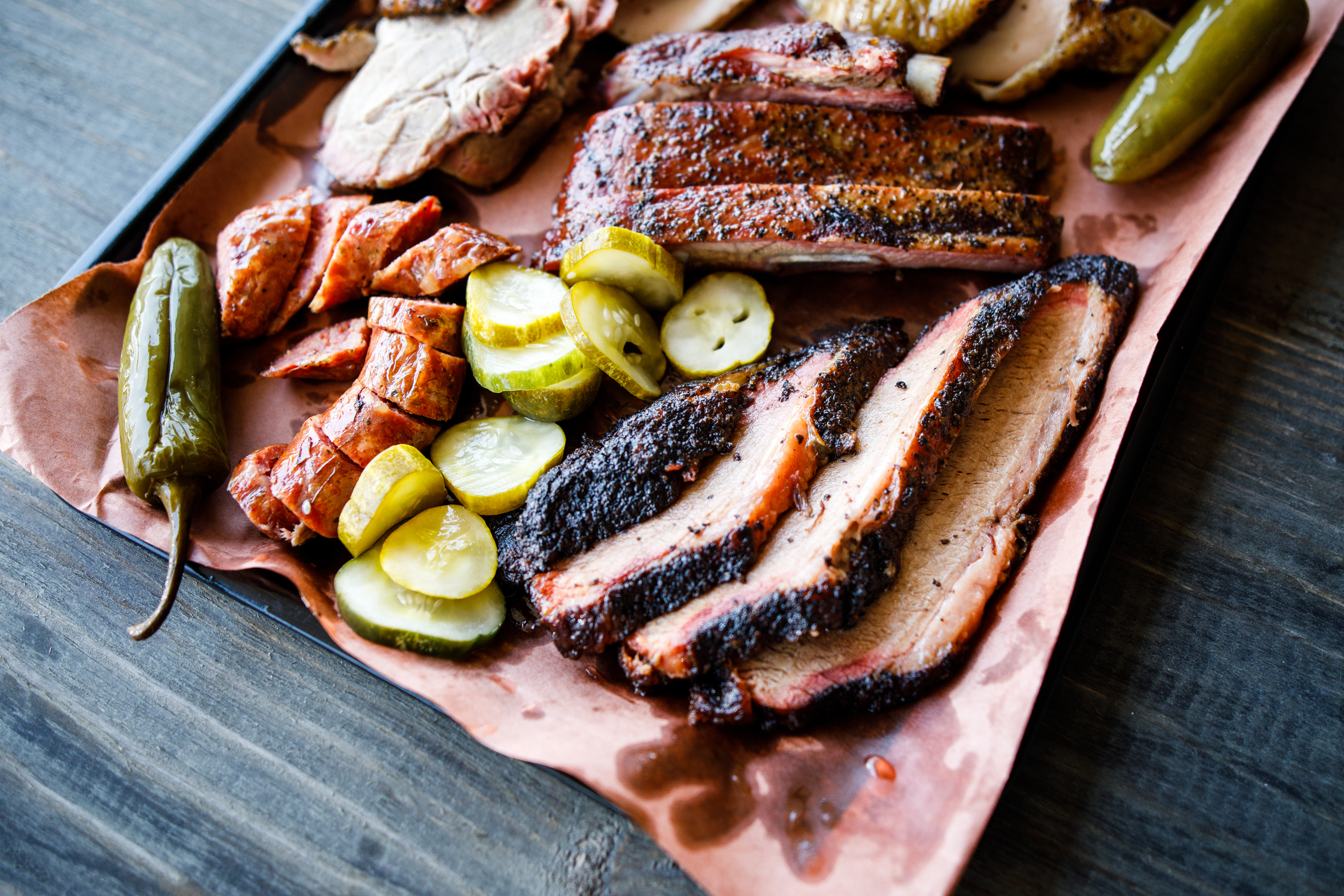 A tray of smoked meats at Micklethwait Craft Meats.